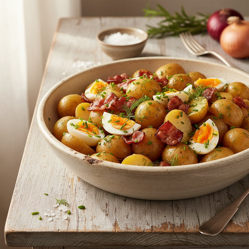 Soe kartulisalat peekoni ja munaga – täiuslik argiroog