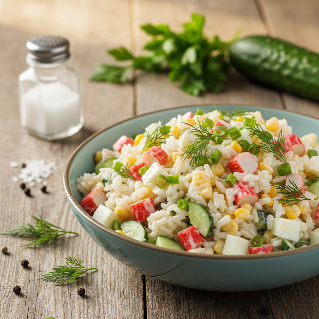 Kiire ja maitsev riisi-makrasalat: valmib vaid minutitega