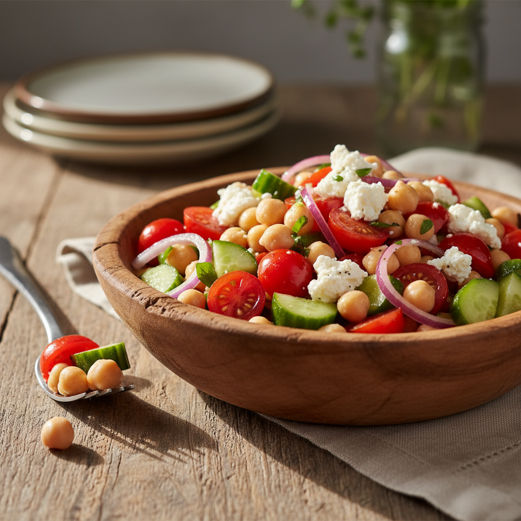 Kerge kikerhernesalat tomati ja kurgiga: suvine retsept