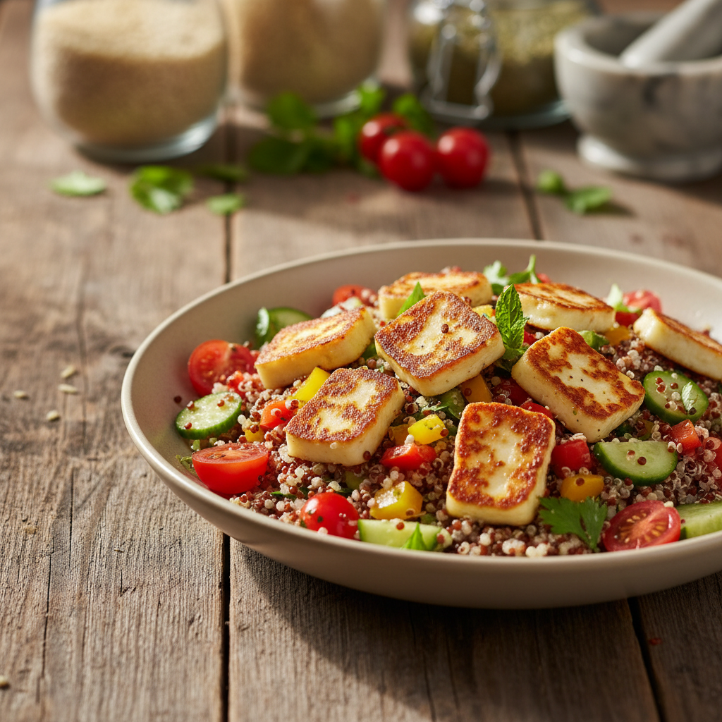 Lihtne kinoasalat halloumi-juustuga: maitsev retsept