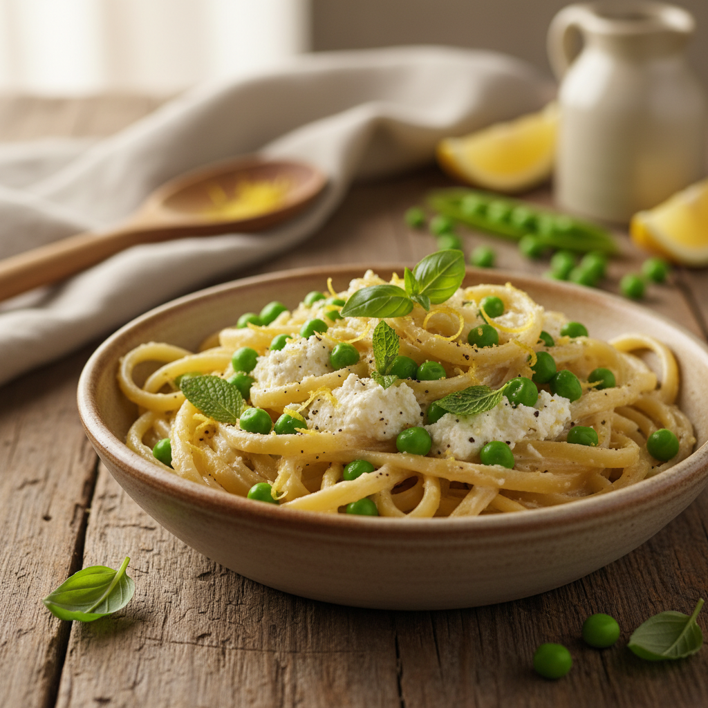 Retsept: kerge ja värske sidrunipasta ricotta ning hernestega